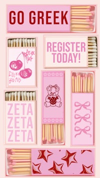 matchboxes with the words go greek register today